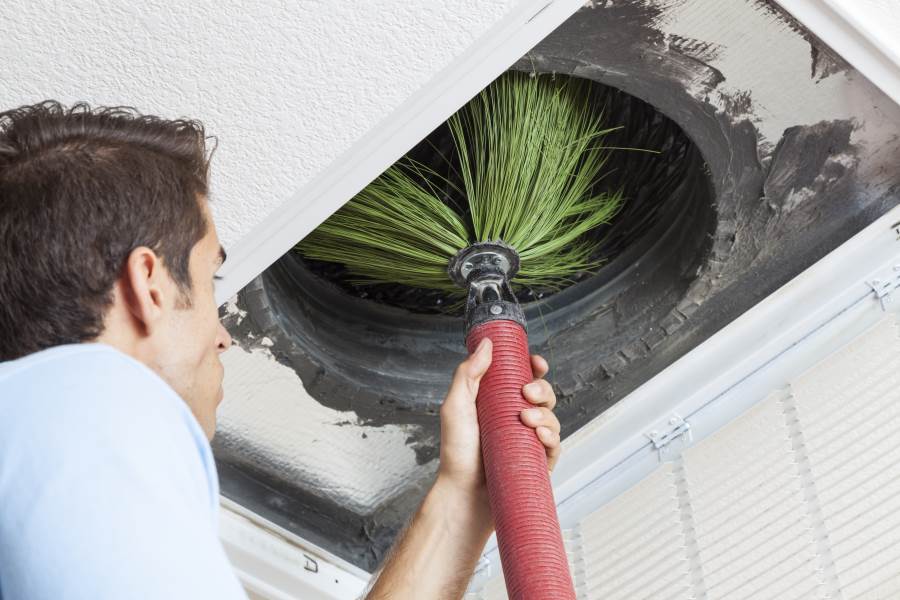 duct cleaning with nylon brush and vacuum